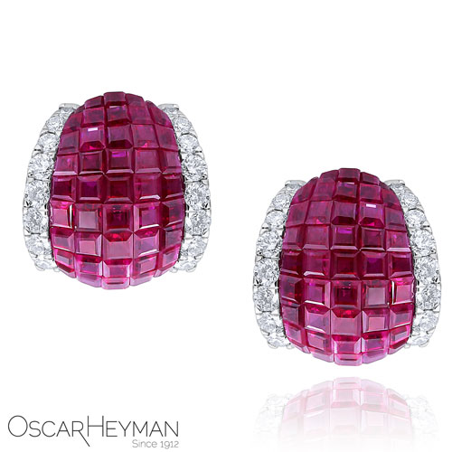 红宝石、钻石和铂金隐形镶嵌耳环,Oscar Heyman 提供